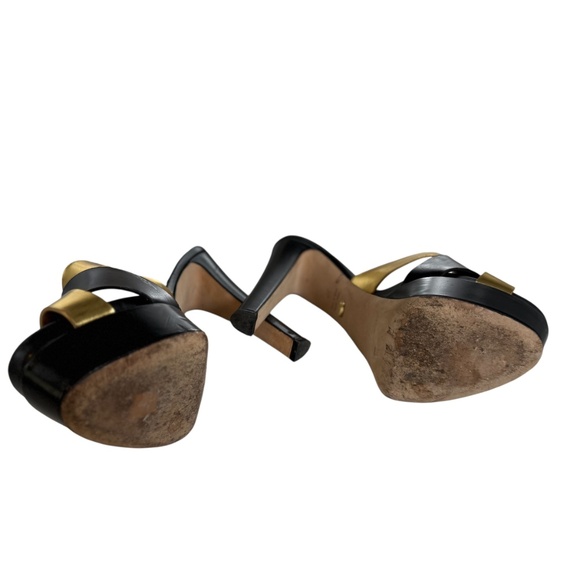 Sergio Rossi Black/Gold Leather Mule Woman’s High Shoes Size 38 - Picture 4 of 9